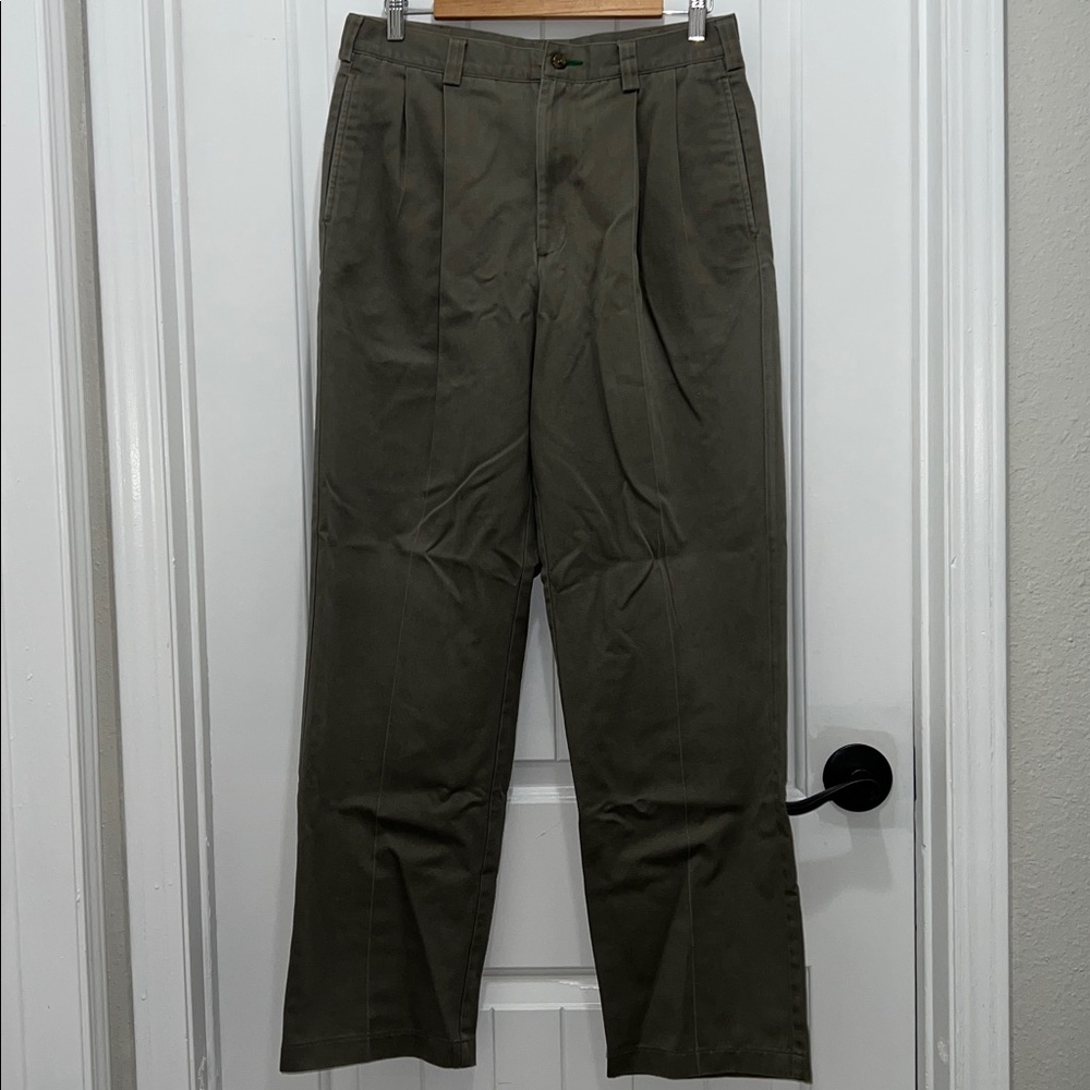 VINTAGE Tommy Hilfiger Dress Pants Men's 32x32 Tan Pleated Khaki Crest Logo